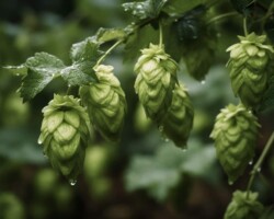 Photorealistic hop flowers. Text-to-image generated with Midjourney.