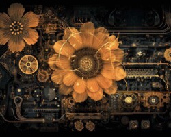 Circuit Flowers. Text-to-image generated with Midjorney.