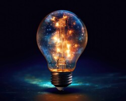 Galaxy in a light bulb. Text-to-image generated with Midjorney.